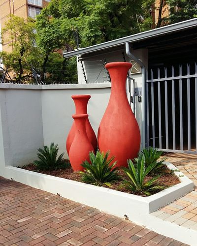 Decorative urns at yard