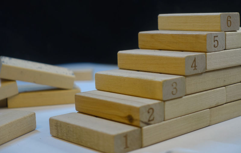 Close-up of wooden blocks on table