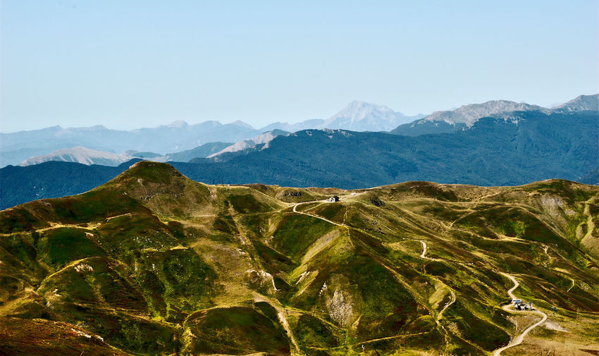 Scenic view of mountains against clear sky