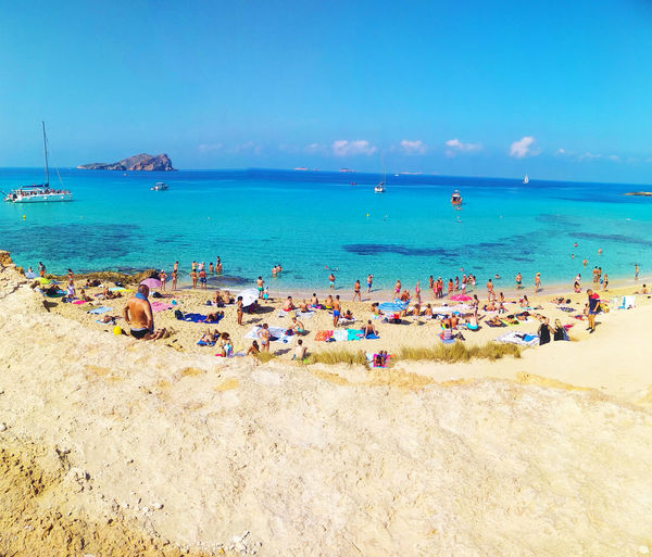 Panorama of the maritime beach of cala comte in ibiza in balearic island