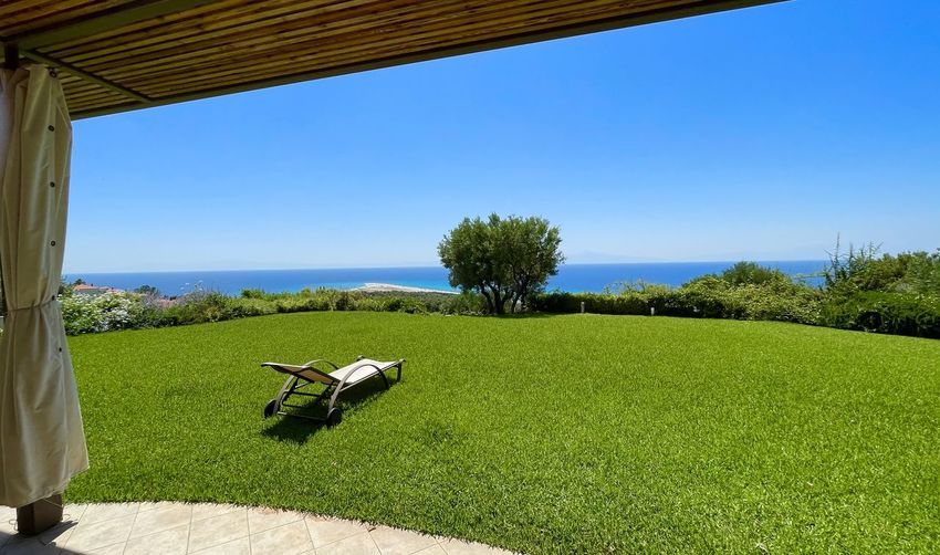 View from the garden overlooking the sky and the sea