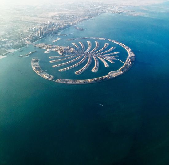 Aerial view of palm jumeirah and sea