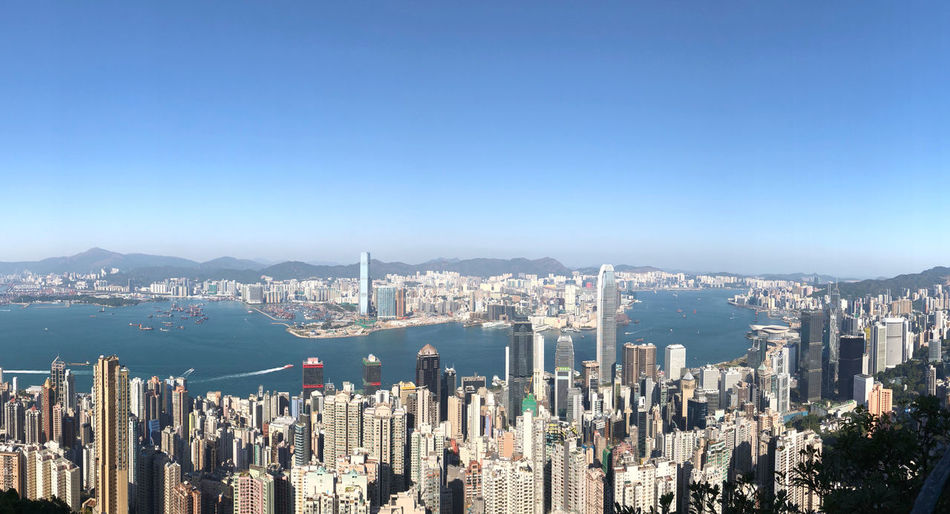 Panoramic view of hong kong on a clear sky day