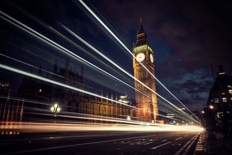 Light trails in city at night
