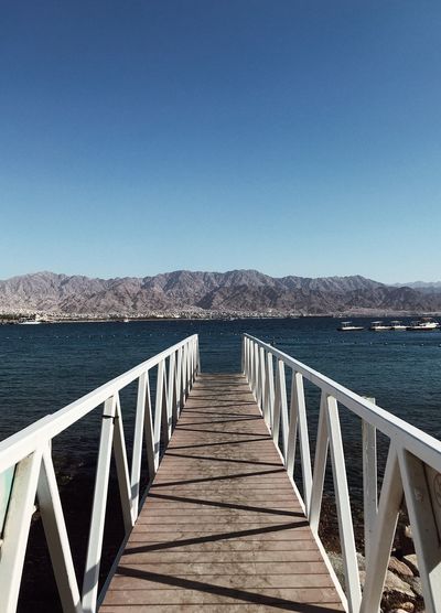 Scenic view of sea against clear blue sky