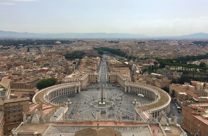 High angle view of saint peter square and look over rome cityscape
