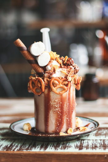 Close-up of dessert on table