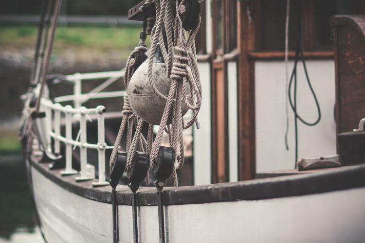 Close-up of ropes in boat