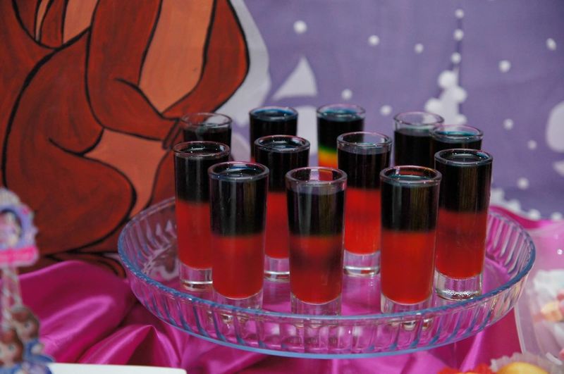 Close-up of gelatin drink in tray on table