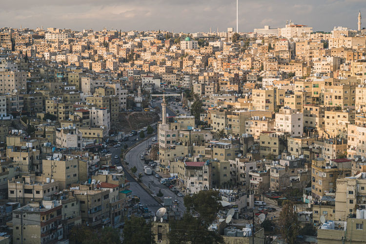 High angle view of downtown amman from the citadel