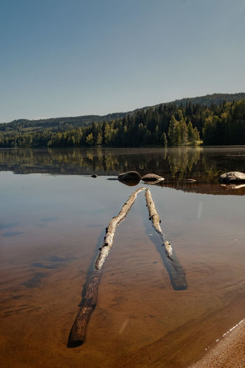 Scenic view of lake against clear sky