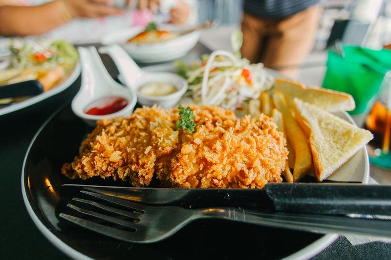 Close-up of food in plate on table