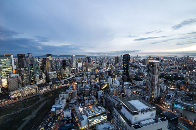 Aerial view of osaka skyline