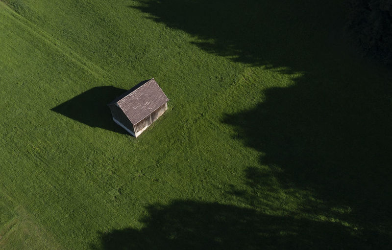 Drone view of secluded barn