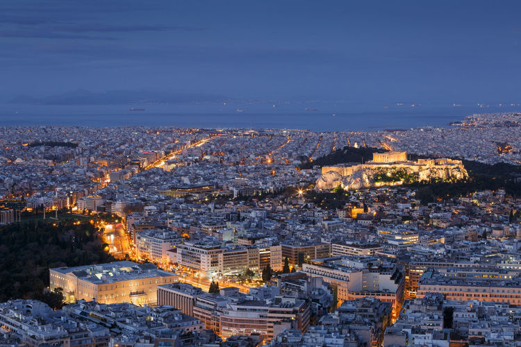 View of acropolis and athens from lycabettus hill, greece.