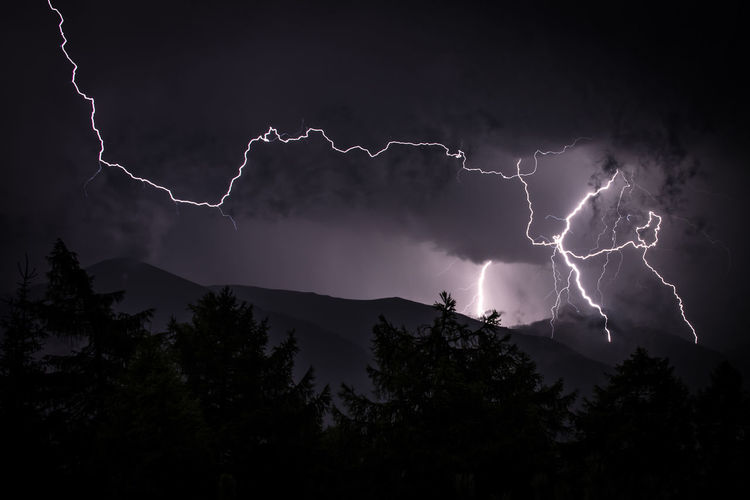 Low angle view of lightning at night