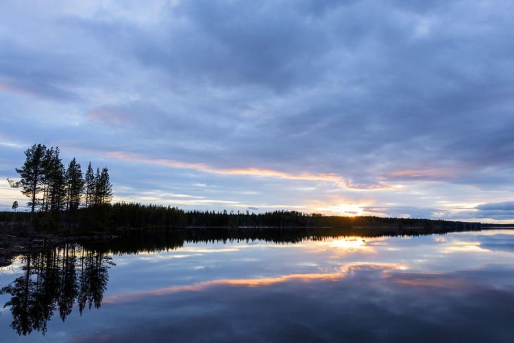 Scenic view of lake against sky during sunset