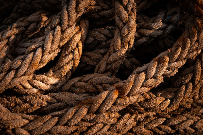 Old rope tangled texture close up