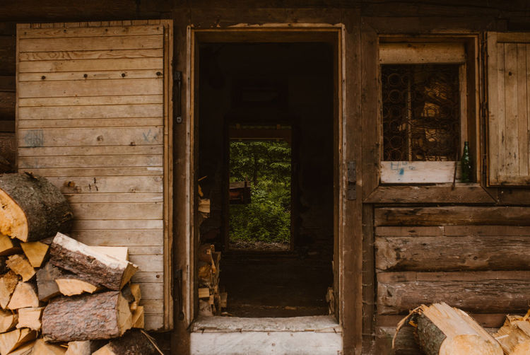 Entrance of old log cabin