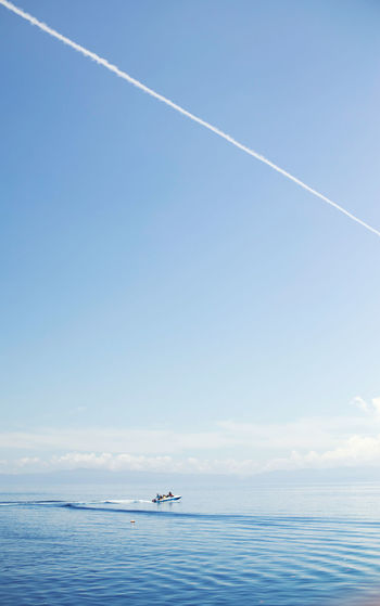 Scenic view of sea against blue sky