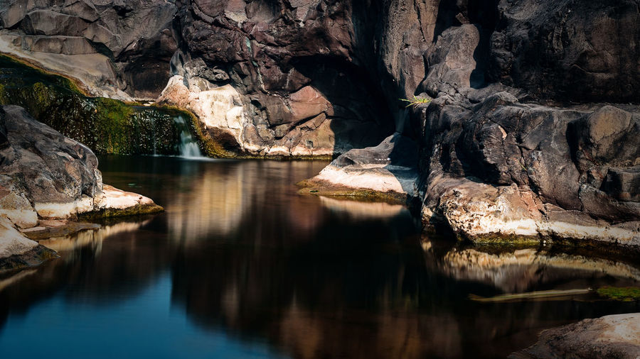 Reflection of rock formation in water
