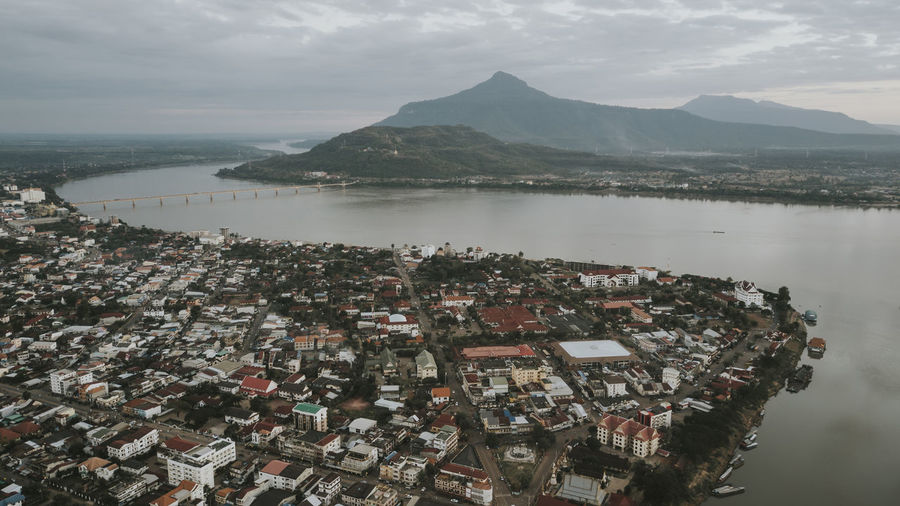 Drone aerial photograph of pakxe, laos.