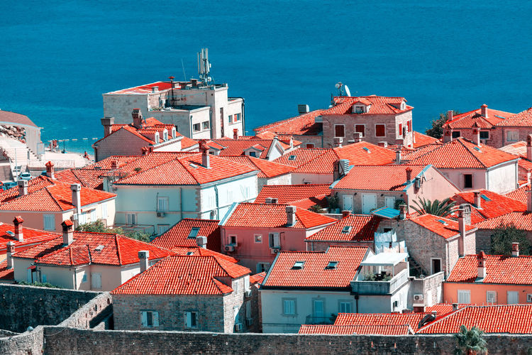 Houses at the adriatic coast . hotel and tourist resorts at seaside in budva montenegro