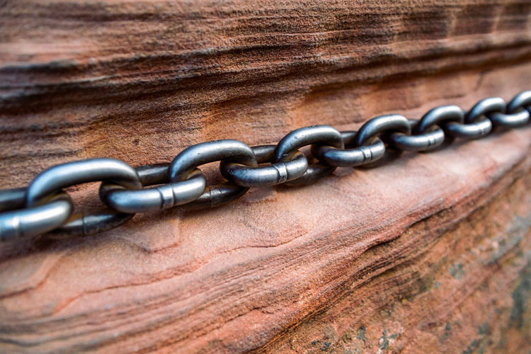 Close-up of chain on rock formation