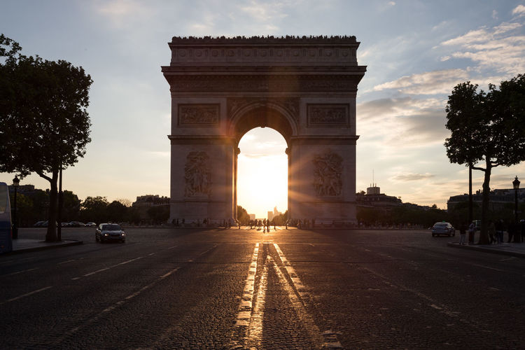 French arc de triomphe at sunset