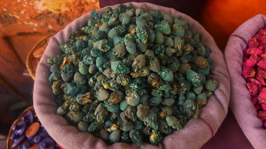 Close-up of spices in sack for sale