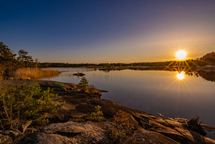 Scenic view of lake against sky during sunset