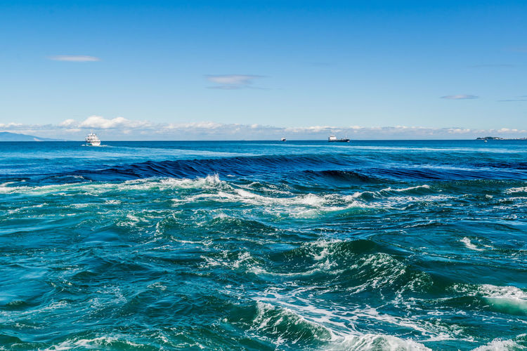 Scenic view of sea against blue sky