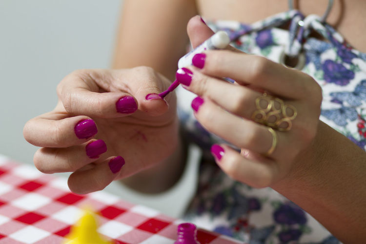 Close-up of woman painting nails