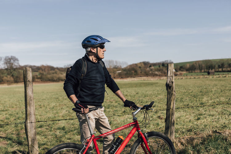 Mountainbiker with cycling helmet