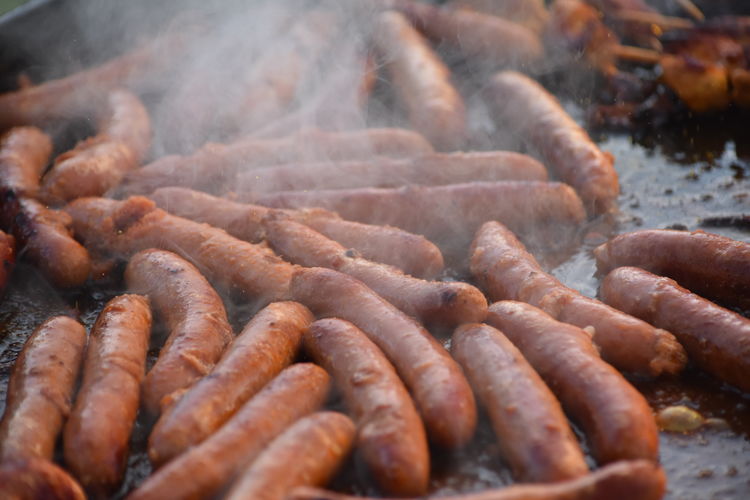 Close-up of meat on barbecue grill