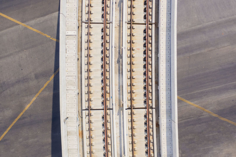 Aerial view of railroad tracks