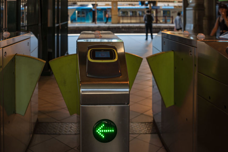 Myki tap on tap off ticket gate system in melbourne, australia. subway automatic ticket control