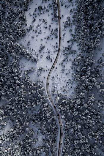 Drone view in parnassus mountain with snowy road
