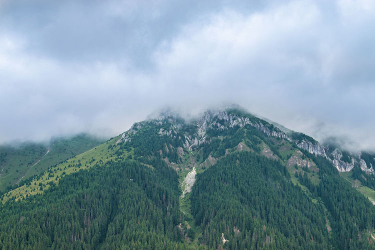 Photo of the fagaras mountains in a cloudy day, saua joaca, romania.