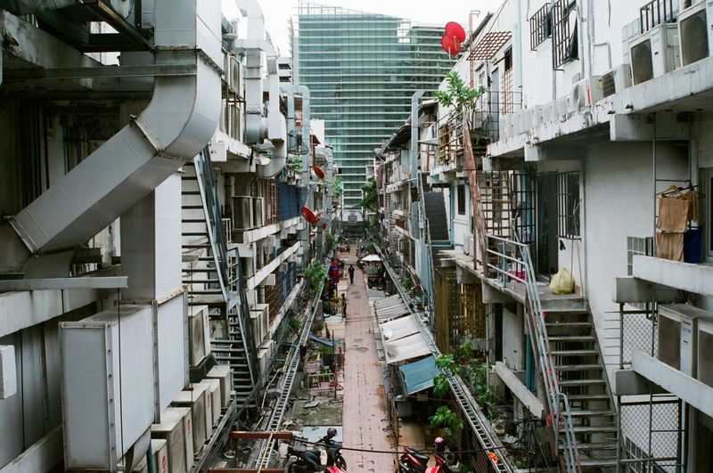 High angle view of buildings in city