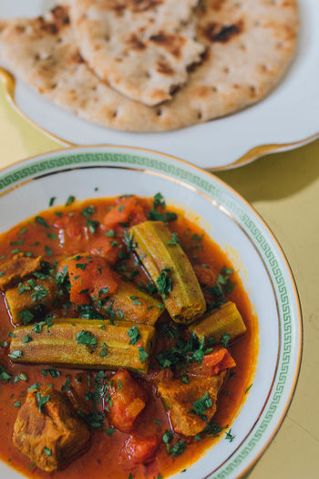 Bamia middle eastern okra stew with tomato and beef base