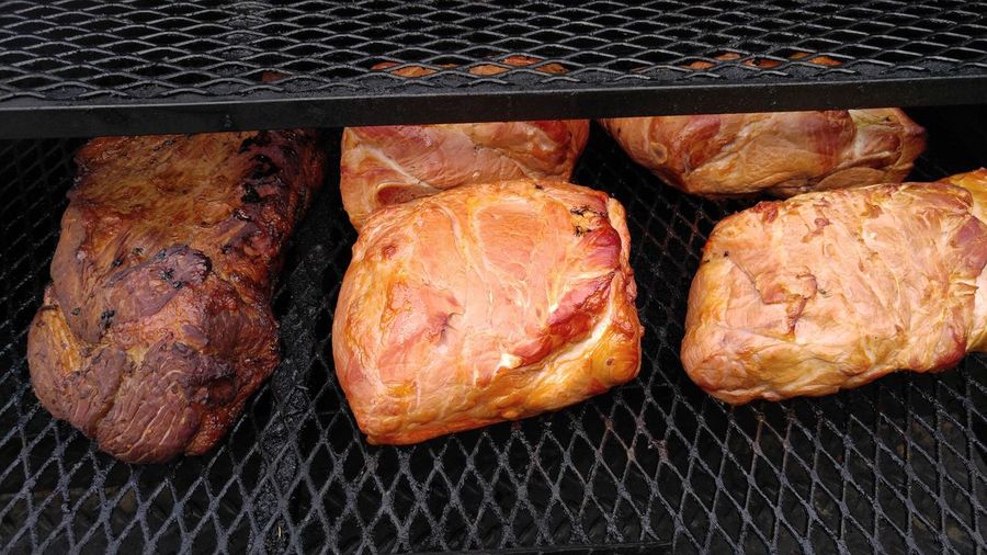 Close-up of roasted meat on grill