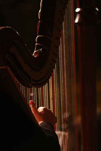 Cropped hand of person playing harp