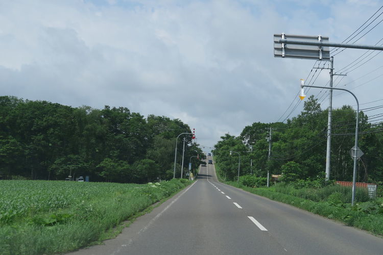 Road amidst trees against sky