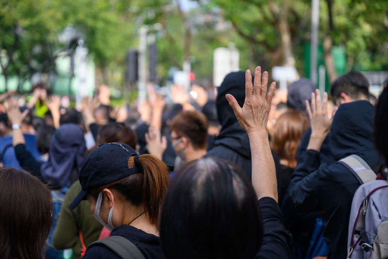 People protesting in city
