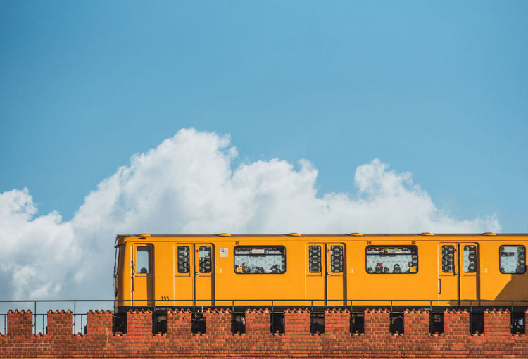 Low angle view of train against sky