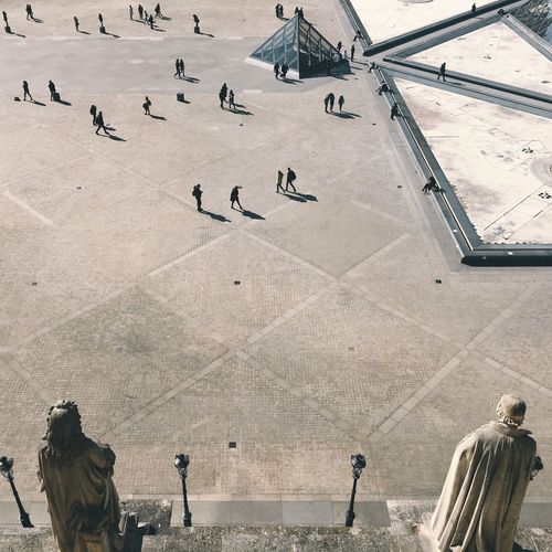 High angle view of people at musee du louvre