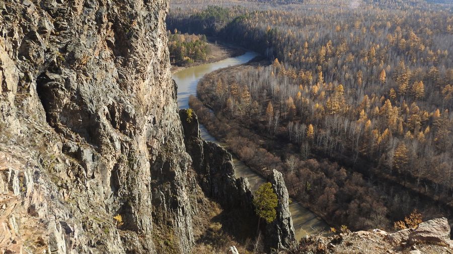 Uldurga riverbed from the rock of love in transbaikalia.