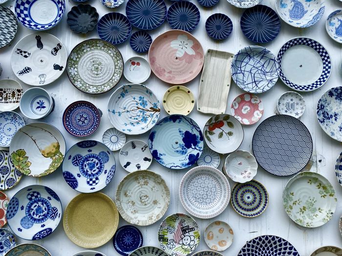 Directly above shot of plates for sale at market