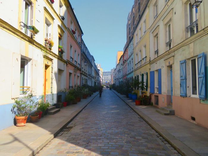 Footpath amidst buildings in city